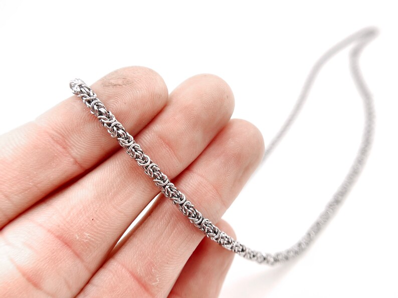 Chainmaille Necklace, Super Thin, Welded-Link, Byzantine Pattern image 4