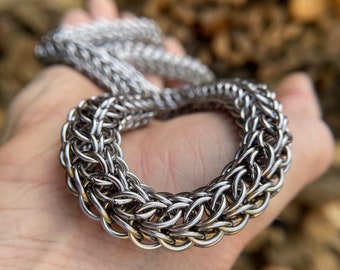Long Chainmaille Necklace - Welded-Link Stainless Steel - Thick Six Sided Full Persian