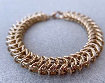 Brass Chainmaille Bracelet, Flat Box Chain Pattern, Welded-Link Chain