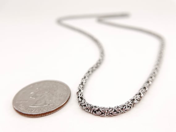 Chainmaille Necklace, Super Thin, Welded-Link, Byzantine Pattern