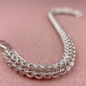 Solid Silver Full Persian Chainmaille Bracelet - Hand Welded Links