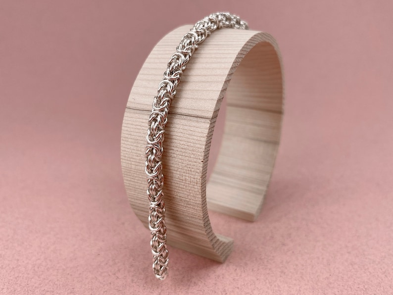 Hand Welded Links Solid Silver Byzantine Bracelet