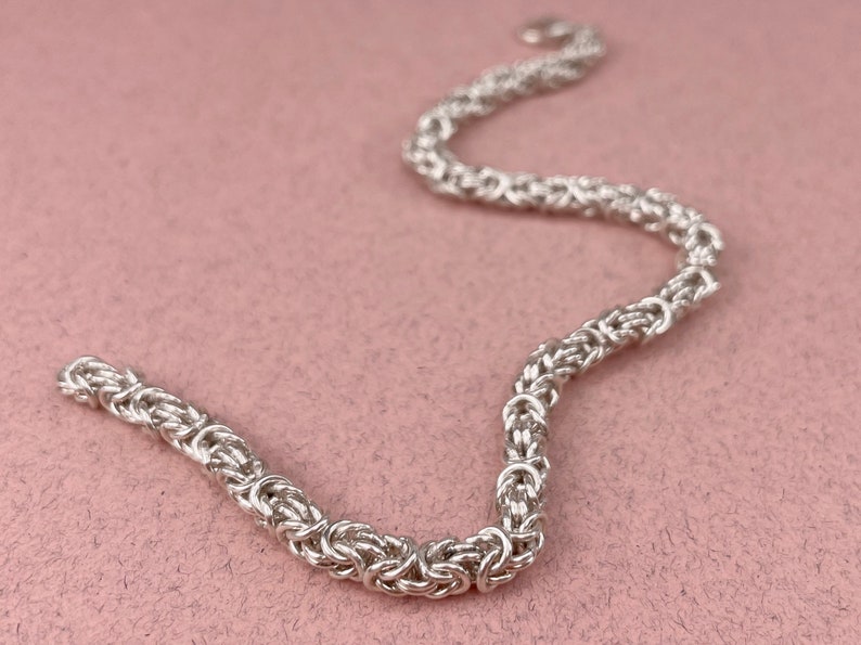 Hand Welded Links Solid Silver Byzantine Bracelet