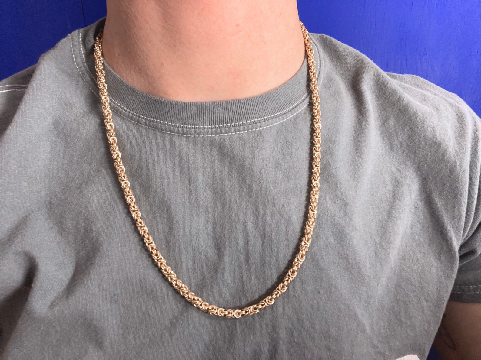 Chainmaille Necklace - Byzantine Pattern - 14K Solid Gold Welded-link ...