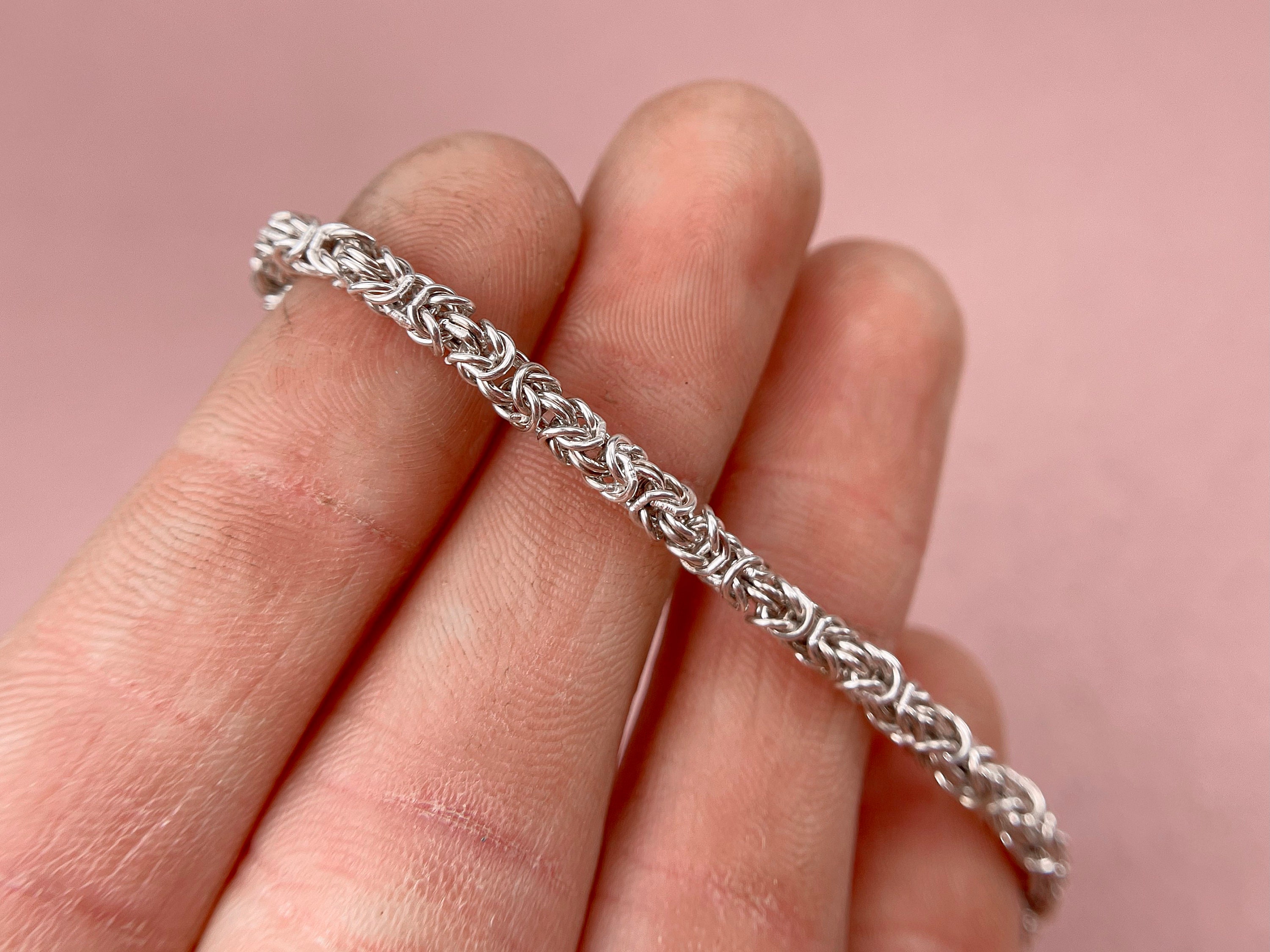 Sterling Silver Byzantine Chainmail Bracelet with Hand-Stamped Spinners Small - 7.5 Inches
