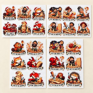Set van 4 stickers met houtsnijmotief, stickervel voor houtbewerkers, cadeau voor houtbewerkers, vinylstickers voor ambachtslieden, grappige stickers met citaten over houtbewerking.