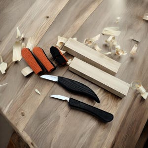 New Wood Carving Kit for Beginners , Carving Kit for Kids , woodworking  , set of 2 knives and 2 blocks and FINGER PROTECTION , handmade