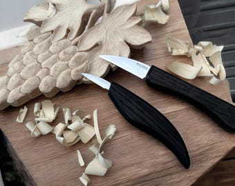 Wood Carving Knife Set for Beginners: Handmade Ash Handle, Finger Guards