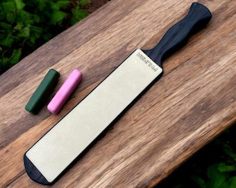 Leather Knife Strop: Wooden Handle, Blade Sharpening Tool