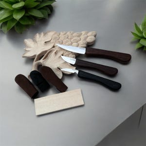 Wood Carving Kit for Beginners , Carving Kit for Kids , woodworking  Knife Set , set of 3 knives , finger guards and wooden block , handmade