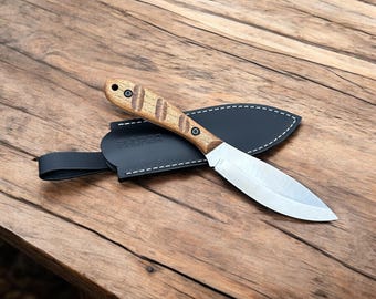 Handmade Stainless Steel Bushcraft Knife: Walnut Handle, Etched Blade