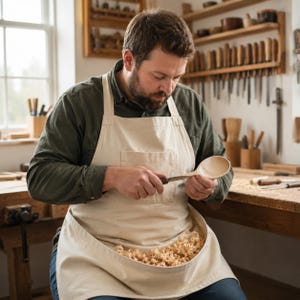 Wood Carving Apron with Shavings Catcher, Handmade Cotton Woodworking Apron, Whittling Gift for Woodworkers and Carvers