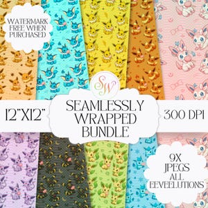 May include: A collection of colorful digital papers featuring various cartoon characters. The papers are in a seamless pattern and are labeled as a "Seamlessly Wrapped Bundle". The image includes text that reads "12"x12"" and "300 DPI".
