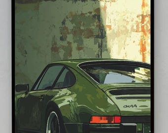 Vintage Green Porsche 911 Poster - Classic Car Digital Artwork