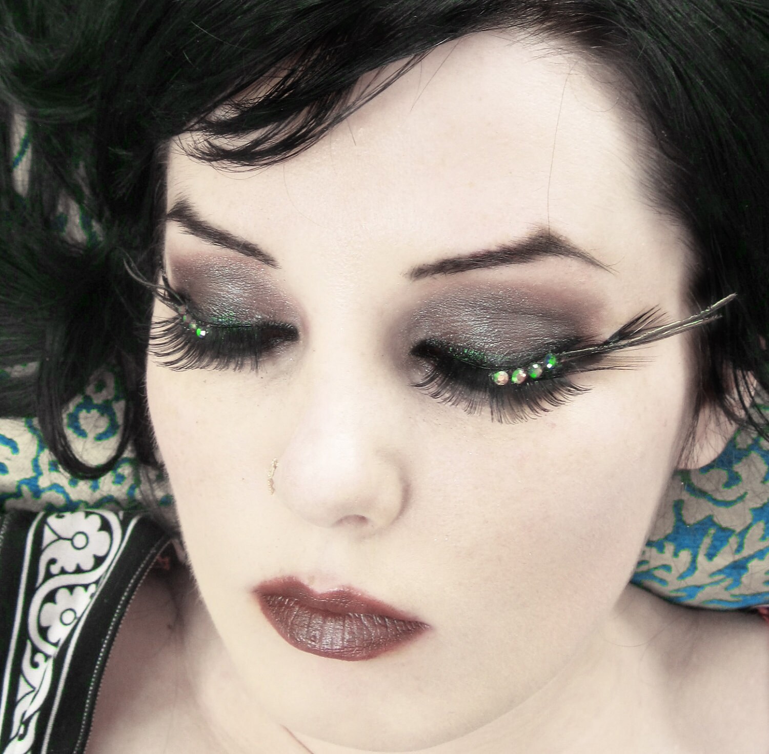 ABSINTHE Green & Gold Peacock Feather Eyelashes w/ Iridescent