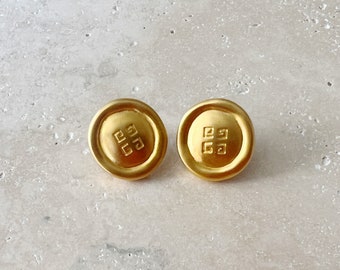 Vintage Earrings | GIVENCHY Statement Earrings Logo Monogram Structured Pierced Gold Luxury Designer 90’s