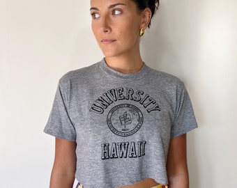 Vintage T-Shirt | UNIVERSITY HAWAII 70’s 80’s Cropped Top Shirt Pullover College Gray | Size S/M