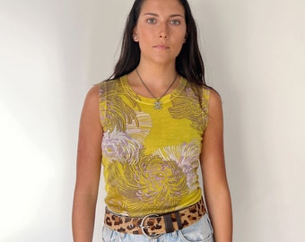 Vintage Shirt | GUCCI Floral Garden Tropical Botanical Hawaiian Boho Bohemian Sleeveless Sweater Top Shirt | Size S
