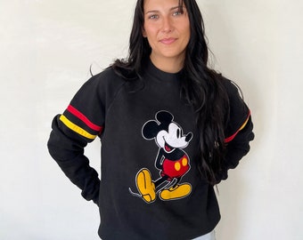 Vintage Sweatshirt | MICKEY MOUSE Disney Cartoon Caricature Raglan Pullover Top Shirt Sweater 70’s 80’s Black | Size M