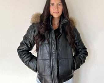 Vintage Jacket | GUCCI Leather Puffer Bomber Jacket Coat Luxury Designer Streetwear Black Y2K | Size 10 / M