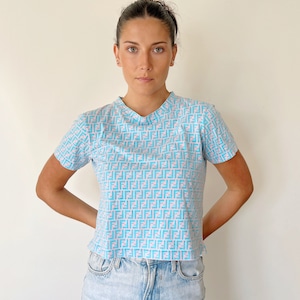 Vintage T-Shirt | FENDI FF Logo Monogram 90’s Graphic Shirt Tee Neon Blue Pink | Size S/M