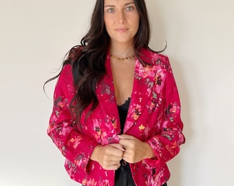 Vintage Jacket | ESCADA Floral Blazer Jacket Coat Festive Holiday Garden Boho Bohemian Red Pink 80’s 90’s | Size M