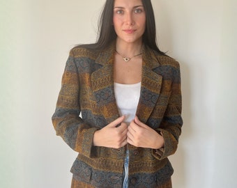 Vintage Jacket | MISSONI Donna Blazer Coat Jacket Boho Bohemian Buttoned Knit Tweed 80’s 90’s | Size S/M