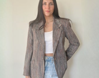 Vintage Jacket | DIOR Blazer Jacket Coat Boho Bohemian Woven Knit Tweed Neutral 90's | Size S
