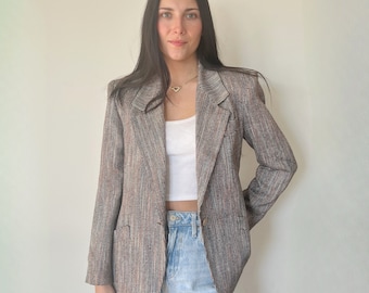 Vintage Jacket | DIOR Blazer Jacket Coat Boho Bohemian Woven Knit Tweed Neutral 90's | Size S