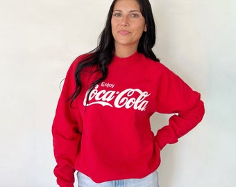 Vintage Sweatshirt | COCA-COLA Raglan Pullover Top Shirt Sweater 80’s Red | Size L