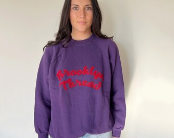 Vintage Sweatshirt | BROOKLYNTHREAD Raglan Pullover Sweatshirt Sweater Top Shirt College University Purple Red 70s 80s | Size M