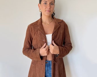 Vintage Jacket | DOLCE & GABBANA Suede Leather Blazer Jacket Trench Coat Luxury Designer Brown  80’s 90’s  | Size
