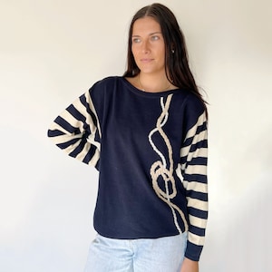 Vintage Sweater GUCCI Womens Pullover Sweater Knit Nautical Coastal Beach 80s Navy Blue Size 44 EU / Large image 1