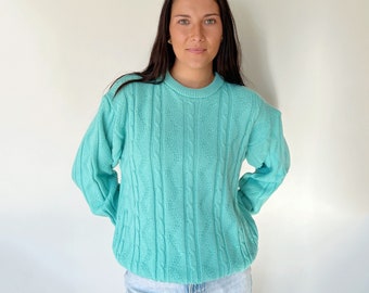 Vintage Sweater | DIOR Woven Knit Boyfriend Pullover Top Shirt Green Teal 90’s | Size M