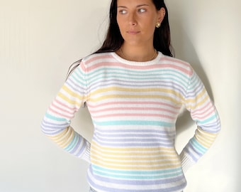 Vintage Sweater | DIOR Woven Knit Sweater Striped Pullover Top Shirt Pastel 90’s | Size M
