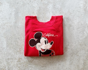 Vintage Sweatshirt | MICKEY MOUSE Disney California Cartoon Raglan Pullover Top Shirt Sweater Red 70’s 80’s | Size S