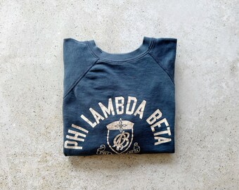Vintage Sweatshirt | PHI LAMBDA Beta Raglan Pullover Top Shirt Sweater University College Blue 60s 70s | Size L