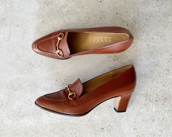 Vintage Shoes | GUCCI Women’s Horsebit Classic Heels Brown Gold | Size 8 US