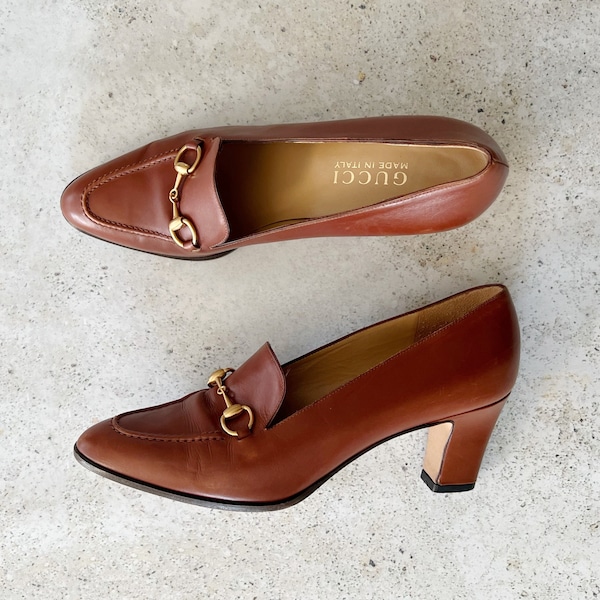 Vintage Shoes | GUCCI Women’s Horsebit Classic Heels Brown Gold | Size 8 US