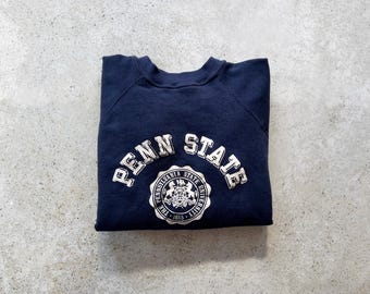 Vintage Sweatshirt | PENN STATE College University Raglan Pullover Top Shirt Sweater Navy Blue 70's 80’s | Size M