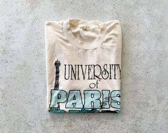 Vintage T-Shirt | PARIS France College University Graphic Tee Shirt Top Pullover 90’s Cream Beige | Size S/M