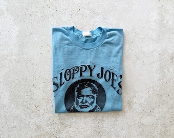 Vintage T-Shirt | KEY WEST Florida Sloppy Joe's 70’s Beach Coastal Tropical Bar Tee Top Shirt Pullover Blue | Size S/M