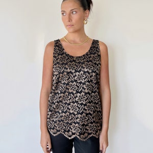 Vintage Tank | DIOR Lace Cami Tank Top Lingerie Romantic Boho Bohemian Black Gold | Size S/M
