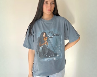 Vintage T-Shirt | CHER Singer Rock Band Concert Music Grunge Pop Y2K Shirt Top Pullover Blue Gray | Size L