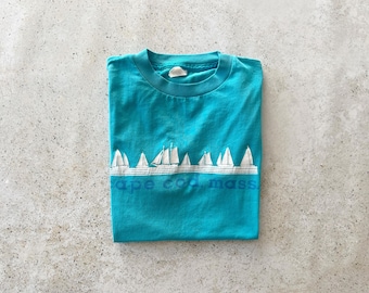 Vintage T-Shirt | CAPE COD Massachusetts Pullover Top Shirt Graphic Tee Beach Coastal Nautical 80’s Blue Teal | Size S/M