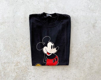 Vintage T-Shirt | MICKEY MOUSE Disney Cartoon Graphic Tee Top Shirt Pullover Black 70's 80's | Size M