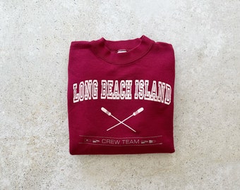 Vintage Sweatshirt | LONG BEACH ISLAND Beach Coastal Nautical Ocean Raglan Pullover Top Shirt Sweater Red | Size M