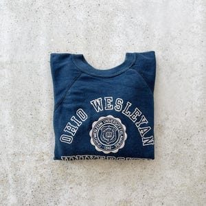Vintage Sweatshirt | OHIO WESLEYAN University College Raglan Pullover Top Shirt Sweater 70’s Blue White | Size S/M