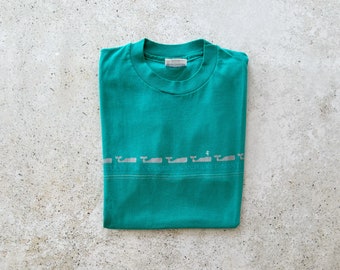 Vintage T-Shirt | NANTUCKET Island Beach Coastal Ocean Waves Surf Vacation Graphic Tee Top Shirt Pullover Teal Blue Green | Size S