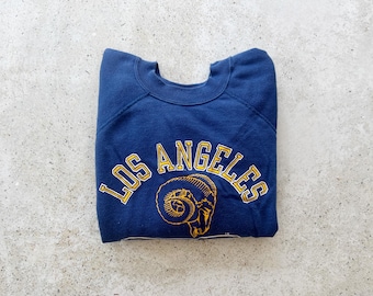 Vintage Sweatshirt | LA RAMS Football Sports Raglan Graphic Top Shirt Sweater Pullover Los Angeles Blue | Size S/M